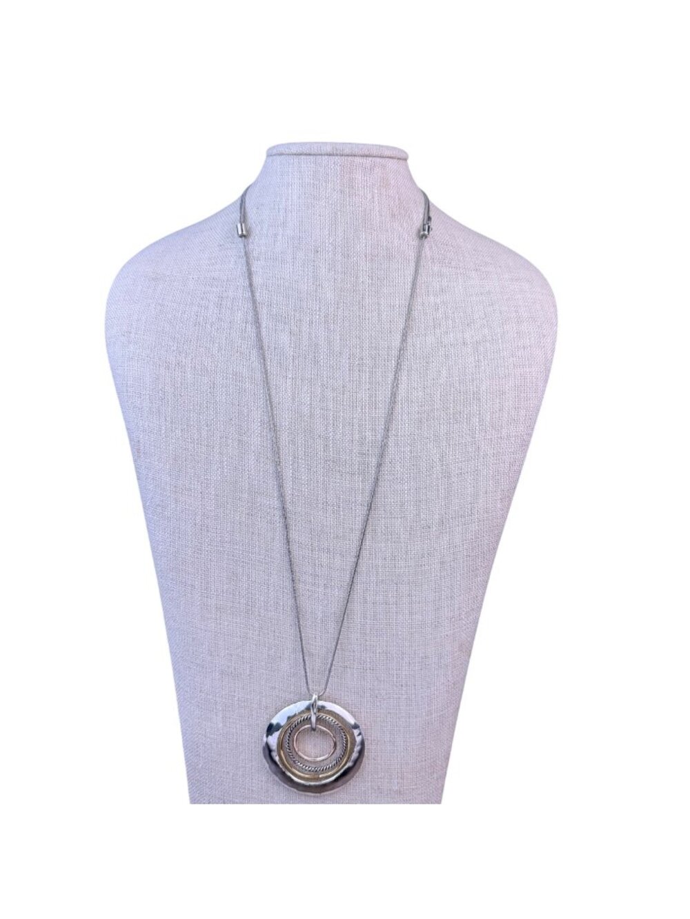 Scroll & Vine Womens Silver Tone Mixed Metal Circular Pendant Necklace